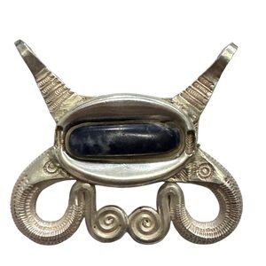 Vintage Sterling Silver and Sodalite Pendant 35g  Statement Brooch